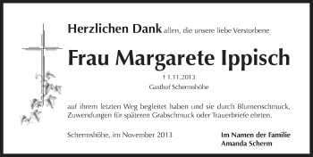 Traueranzeige von Margarete Ippisch von Pegnitz-Zeitung